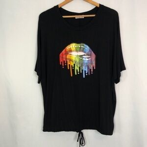 Madrag Rainbow Lips T-Shirt Tee Short Sleeve Black Size L